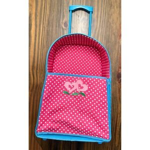 American Girl Bitty Baby Doll Carrier Suitcase Pink Polka Dot Rolling Luggage